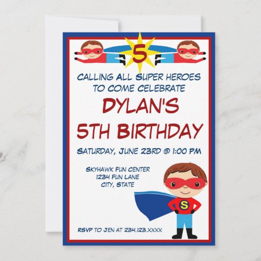 Superheld Comic Book Kids Birthday Invitations Kaart (Achterkant)