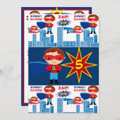 Superheld Comic Book Kids Birthday Invitations Kaart (Voorkant / Achterkant)