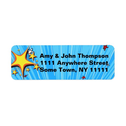 Superheld Comic Book Style Adoption Party Supplies Etiket (Voorkant)