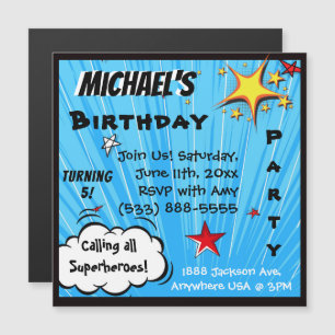 Superheld Comic Book Style Birthday Party Supply Magnetische Uitnodiging