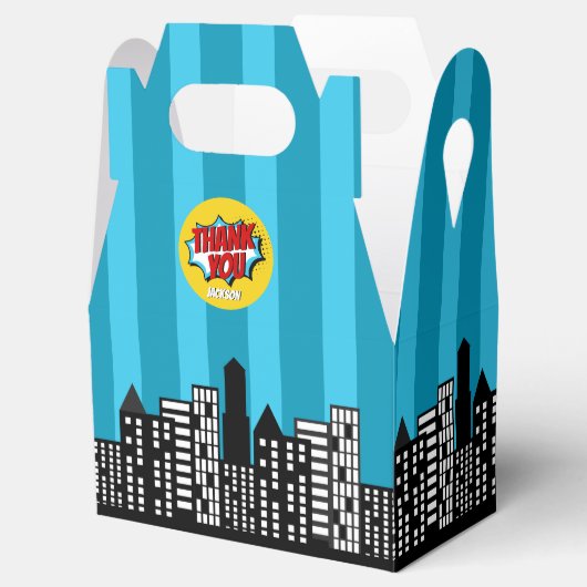 Superheld Comic Book Style Boy Birthday Blue Bedankdoosjes (Geopend)