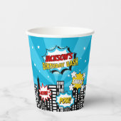 Superheld Comic Book Style Boy Birthday Blue Papieren Bekers (Voorkant)