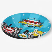 Superheld Comic Book Style Boy Birthday Blue Papieren Bordje (Gekanteld)