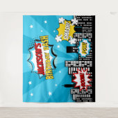 Superheld Comic Book Style Boy Birthday Blue Wandkleed (Voorkant)