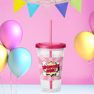 Superheld Comic Book Style Girl Birthday Pink Acryl Drinkbeker
