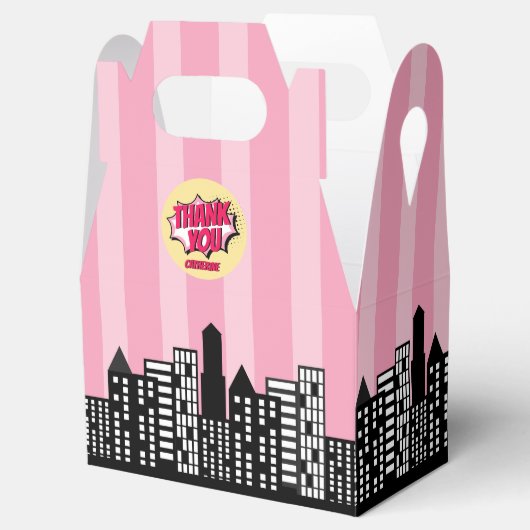 Superheld Comic Book Style Girl Birthday Pink Bedankdoosjes (Geopend)