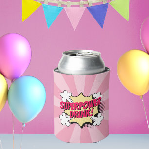 Superheld Comic Book Style Girl Birthday Pink Blikjeskoeler