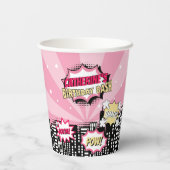 Superheld Comic Book Style Girl Birthday Pink Papieren Bekers (Achterkant)