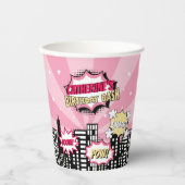 Superheld Comic Book Style Girl Birthday Pink Papieren Bekers (Voorkant)