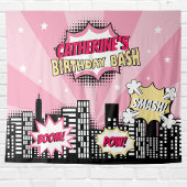 Superheld Comic Book Style Girl Birthday Pink Wandkleed