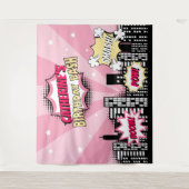 Superheld Comic Book Style Girl Birthday Pink Wandkleed (Voorkant)