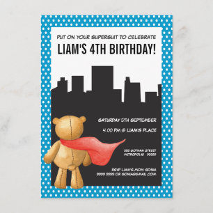 Superheld Comic Book Teddy Boys Birthday Invite Kaart