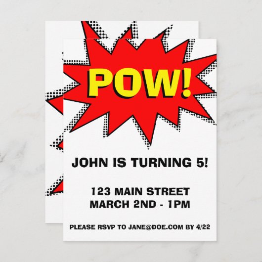 Superheld Comic Book Thed Invitation Sjabloon (Voorkant / Achterkant)