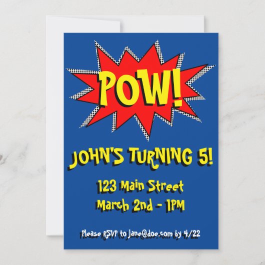 Superheld Comic Book Thed Invitation Sjabloon Kaart (Voorkant)