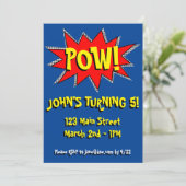 Superheld Comic Book Thed Invitation Sjabloon Kaart (Staand voorkant)