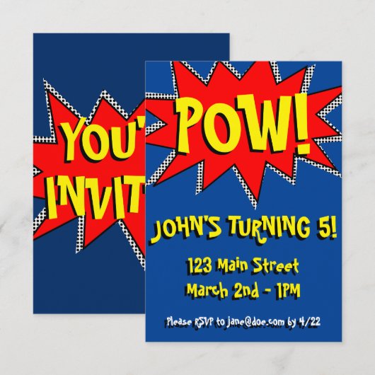Superheld Comic Book Thed Invitation Sjabloon Kaart (Voorkant / Achterkant)