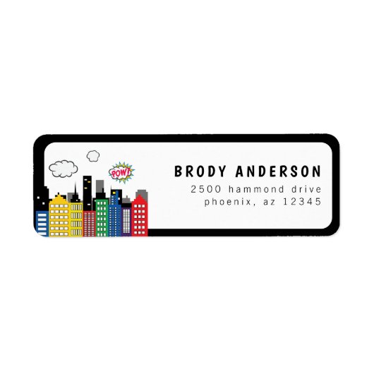 Superheld Comic Book Thema Adres Etiket (Voorkant)