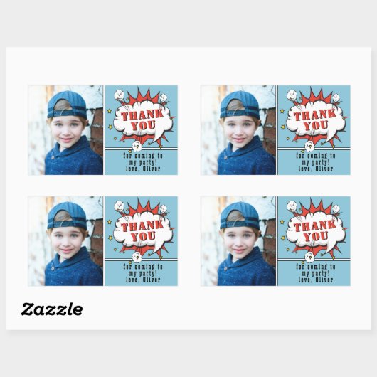 Superheld Comic Boy Birthday Foto Hartelijk dank Rechthoekige Sticker (Vel)