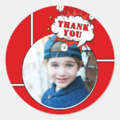 Superheld Comic Boy Birthday Foto Hartelijk dank Ronde Sticker (Voorkant)