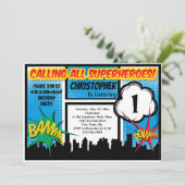 Superheld Comic Boy's eerste verjaardag Kaart (Staand voorkant)