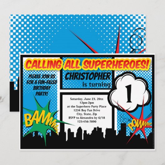 Superheld Comic Boy's eerste verjaardag Kaart (Voorkant / Achterkant)