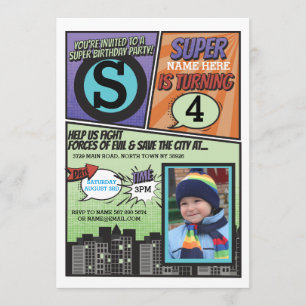 Superheld Comic Boy's Uitnodiging Super Hero Uitno