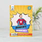 Superheld Comic Foto Geel Jongen Verjaardag Kaart (Staand voorkant)