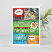 Superheld Comic Photo Any Age Birthday Invitations Kaart (Staand voorkant)
