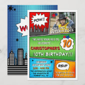 Superheld Comic Photo Any Age Birthday Invitations Kaart (Voorkant / Achterkant)