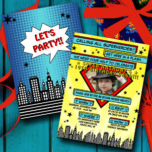 Superheld Comic Photo Any Age Birthday Invitations Kaart