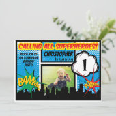 Superheld Comic Photo Boys 1e verjaardag Kaart (Staand voorkant)