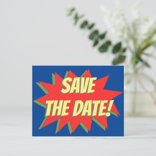 Superheld Comic Save the Date Aankondiging (Staand voorkant)