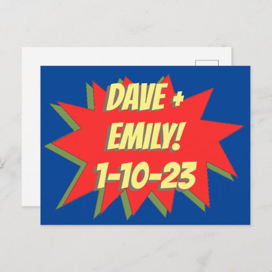 Superheld Comic Save The Date Magnet Briefkaart (Voorkant / Achterkant)