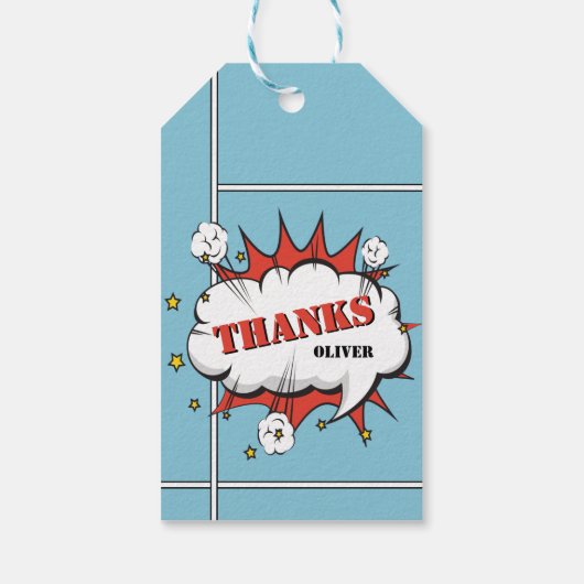 Superheld Comic Speech Bubble Birthday Bedankt Cadeaulabel (Achterkant)