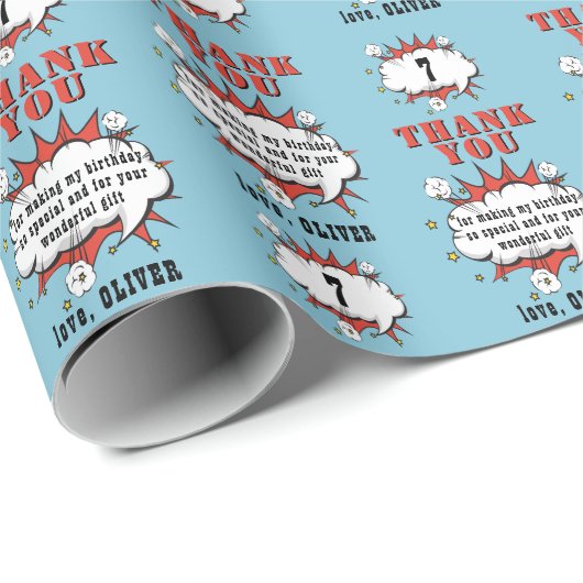 Superheld Comic Speech Bubble Birthday Hartelijk d Cadeaupapier (Rol Hoek)