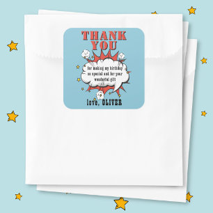 Superheld Comic Speech Bubble Birthday Hartelijk d Vierkante Sticker
