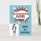 Superheld Comic Speech Bubble Boy Birthday Foto Kaart (Voorkant)