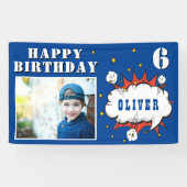 Superheld Comic Speech Bubble Boy Birthday Foto Spandoek (Horizontaal)