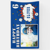 Superheld Comic Speech Bubble Boy Birthday Foto Spandoek (Verticaal)