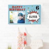 Superheld Comic Speech Bubble Boy Birthday Foto Spandoek (Insitu)