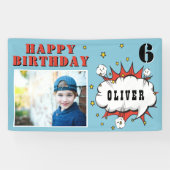 Superheld Comic Speech Bubble Boy Birthday Foto Spandoek (Horizontaal)