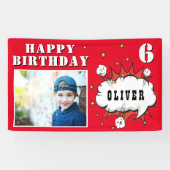 Superheld Comic Speech Bubble Boy Birthday Foto Spandoek (Horizontaal)