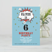 Superheld Comic Speech Bubble Boy Birthday Party Kaart (Staand voorkant)