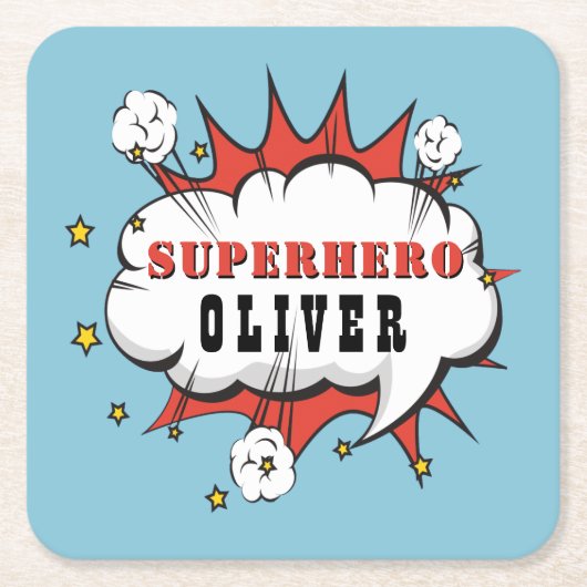Superheld Comic Speech Bubble Boy Birthday Party Kartonnen Onderzetters (Voorkant)
