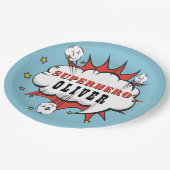 Superheld Comic Speech Bubble Boy Birthday Party Papieren Bordje (Gekanteld)