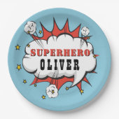 Superheld Comic Speech Bubble Boy Birthday Party Papieren Bordje (Voorkant)