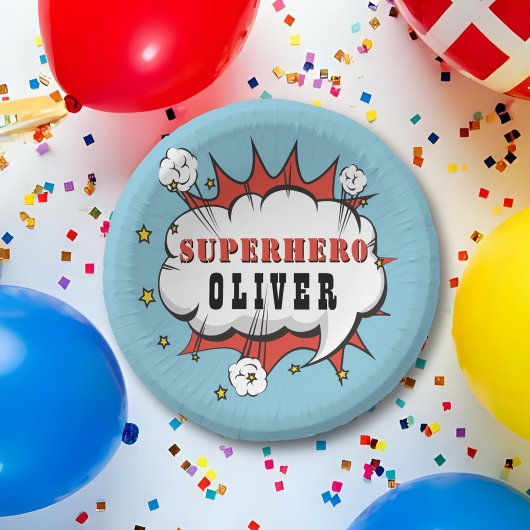 Superheld Comic Speech Bubble Boy Birthday Party Papieren Kommen