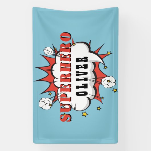 Superheld Comic Speech Bubble Boy Birthday Party Spandoek (Verticaal)