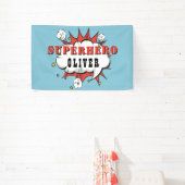 Superheld Comic Speech Bubble Boy Birthday Party Spandoek (Insitu)