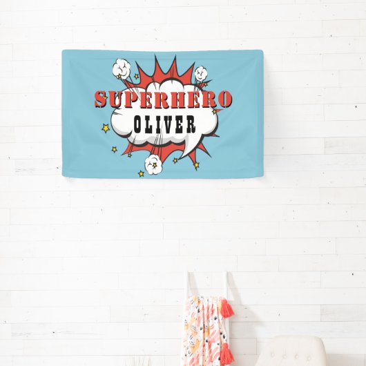 Superheld Comic Speech Bubble Boy Birthday Party Spandoek (Insitu)